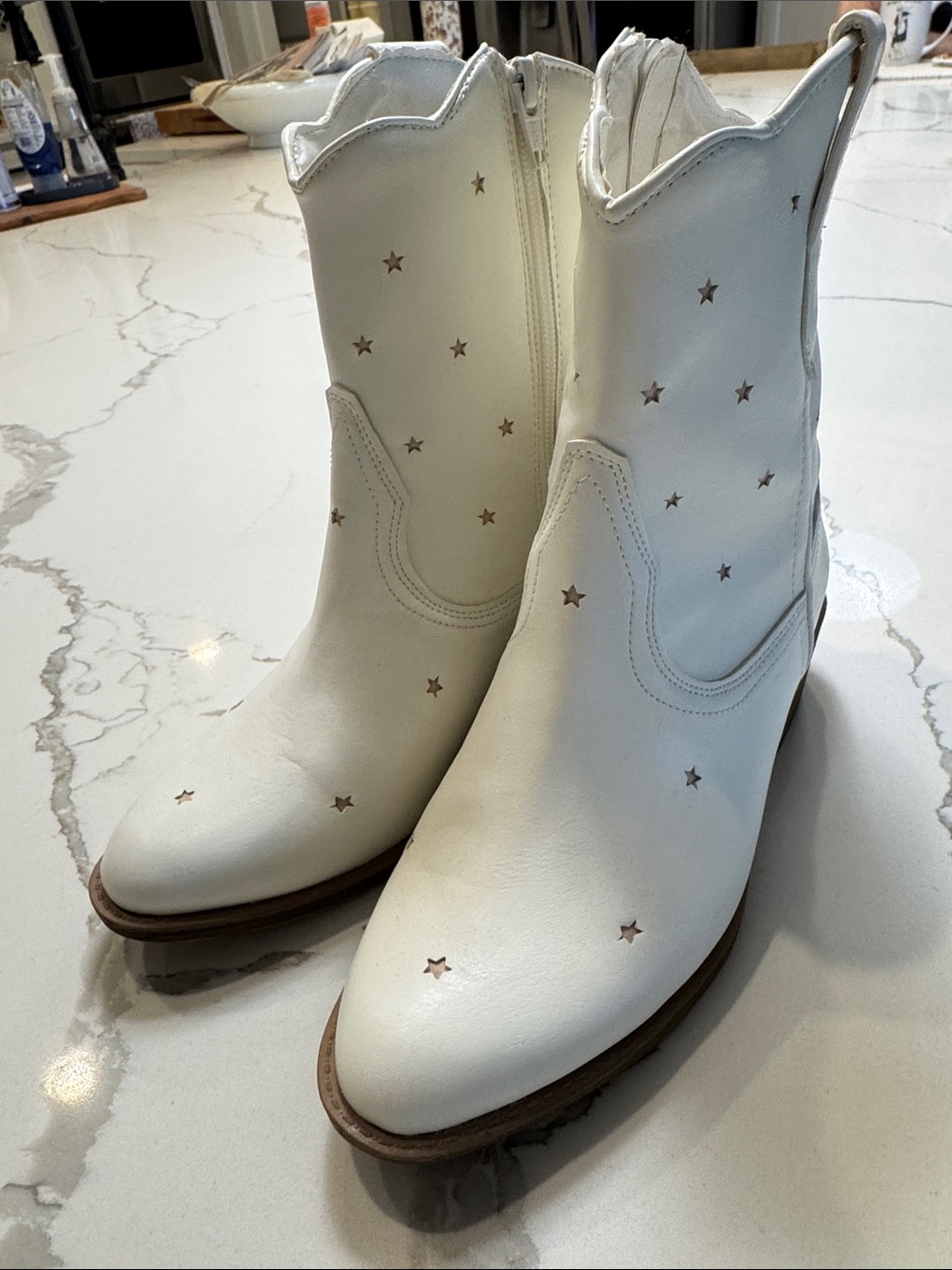ARULA White Star-Accent zip up Western Boots - 8W